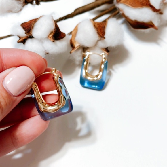 Blue crystal hoop earrings N255 - Picture 2 of 3